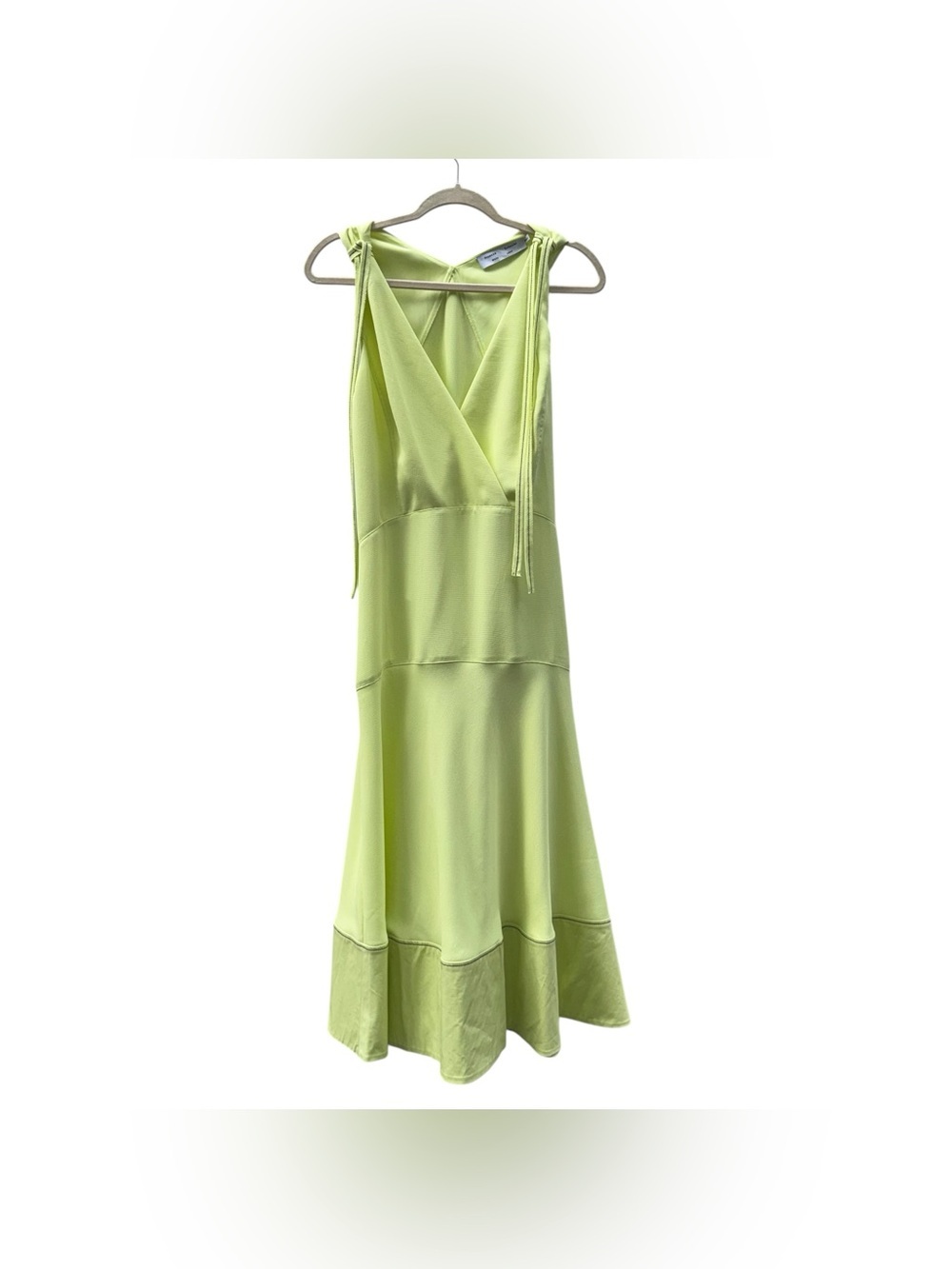 PROENZA SCHOULER White Label Plunging Shoulder Tie V-Neck Midi Dress Celery Sz 8 - Picture 4 of 16